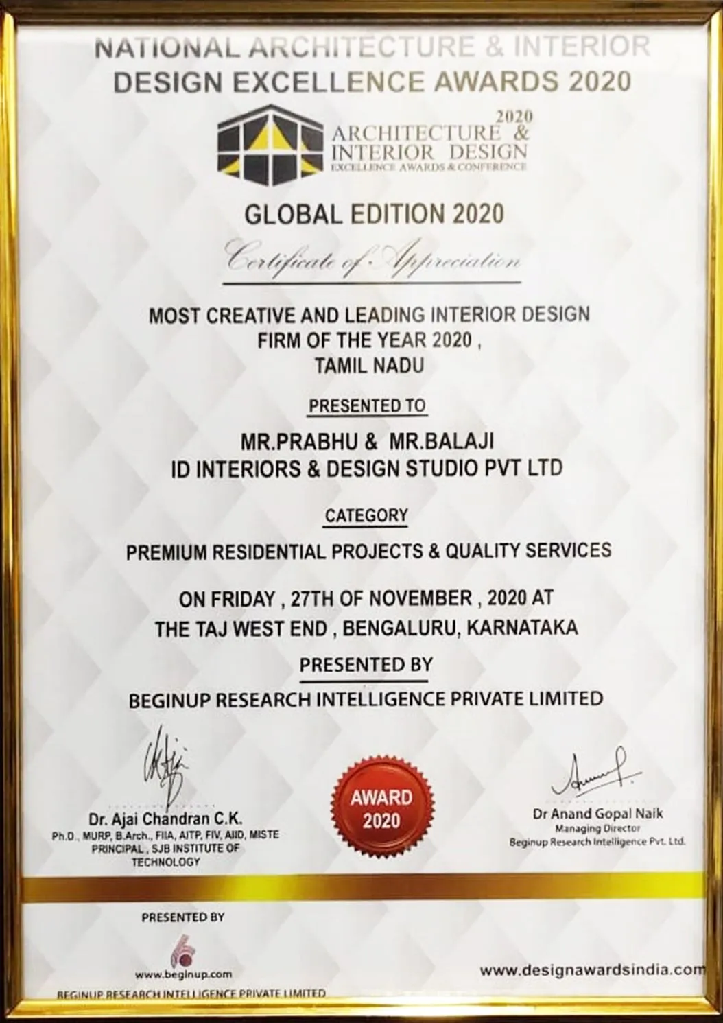 Chennai's premier interior company award winning architect & interiors