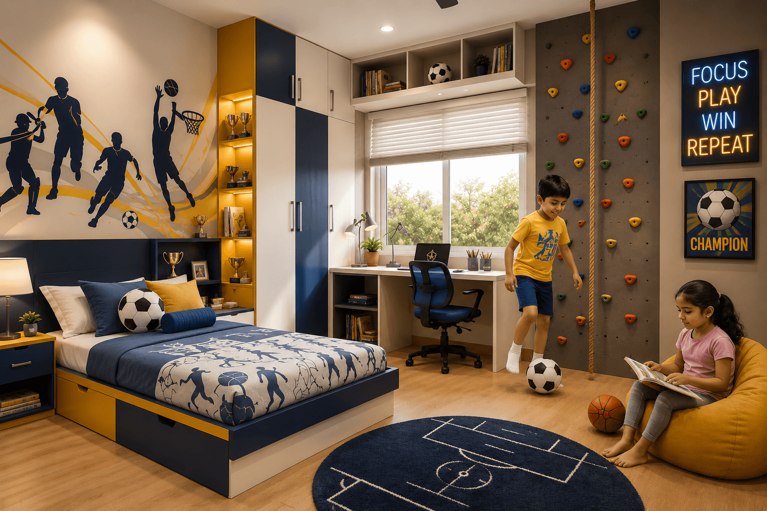 Sports and action themed kids bedroom - iD Interiors