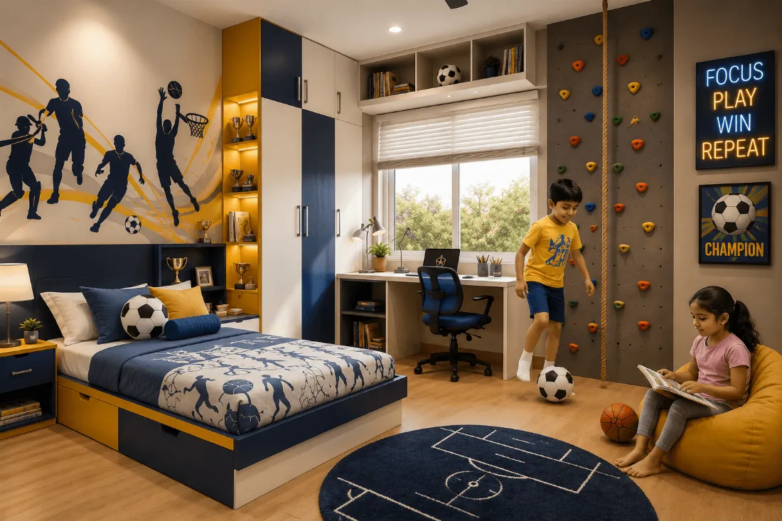 Sports and action themed kids bedroom - iD Interiors